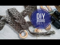 some items are laying on the floor with text overlaying it that says diy macrame belt