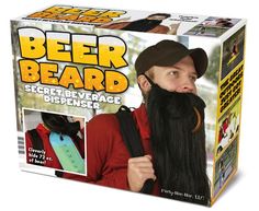 a cardboard box with a man wearing a hat and long black beard on it's head