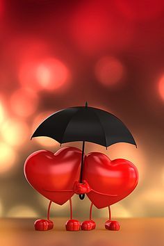 two hearts holding hands under an umbrella