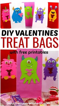 valentine's treat bags with free printables for kids to make and decorate