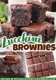 zucchini brownies with chocolate frosting on top and the title overlay reads zucchini brownies