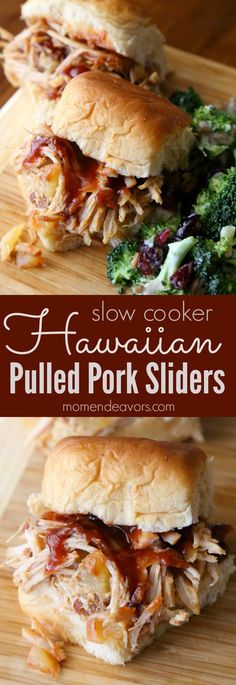 slow cooker hawaiian pulled pork sliders on a cutting board