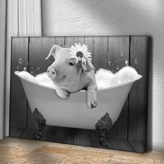 "Elevate the quirkiness of your bathroom space with this Pig Art Bathroom Wall Art. Custom-made to tickle your funny bone, the piece features a unique touch with its Pig Wall Art theme, ensuring that your relaxation moments are infused with a bit of humor. Click here for more stunning Pig Decor: https://www.etsy.com/shop/TailoredCanvases?ref=shop-header-name&listing_id=932096868&section_id=37690247 Very Customizable Custom-made! Whether you want a humorous quote or a chic design featuring this a Black And White Photography Wall, Pig Kitchen, Pig Wall Art, House Additions, Relax Soak Unwind, Pig Painting, Art Placement, Farm Sanctuary, Scandinavian Nursery