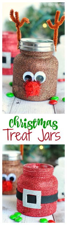 christmas treat jar with reindeer eyes and nose