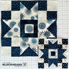 the block is made up of blue and white squares with sunbursts on them