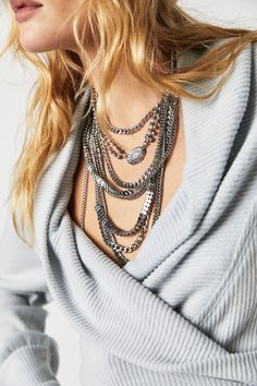 The Pistols Stacked Chain Choker | Free People Gray Necklace, Silver Necklace Statement, Chain Choker, Boho Clothing, Multi Strand, Cute Jewelry, Boho Outfits, Color Coding, Choker