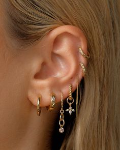 Eat Stack, Inexpensive Jewelry, Earrings Aesthetic, Stacked Earrings, Ear Stack, Solid Gold Earrings