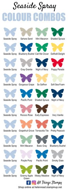 the color chart for sea side sprays, which are available in various colors and sizes