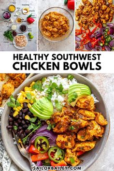 Southwest Chicken Bowls give a punch of flavor in every bite with the honey chipotle marinade and crisp veggies in every bite. Gluten-free and dairy- free this recipe is also perfect for an easy meal prep. Perfect for a healthy lunch idea or dinner recipe, this simple meal is ready in 30 minutes. Southwest Chicken Bowl, Chicken Bowl Meal Prep, Chipotle Marinade, Power Bowl Recipe, Delicious Meal Prep, Chicken Bowls, Healthy Bowls Recipes, Honey Chipotle, Slow Cooked Chicken