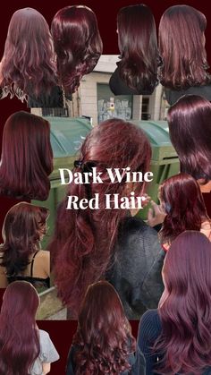 Hair Colour Aesthetic Ideas, Dark Wine Red Hair Aesthetic, Wine Cherry Hair, Dark Red Hair Dye Ideas, Dark Wine Red Hair Burgundy, Red Wine Color Hair, Cherry Wine Red Hair Color, Red On Brunette Hair, Hair Color Cherry Red