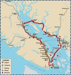 a map showing the route from vancouver to long island, and where it is located