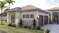 this is a rendering of a house in the florida style with two car garages