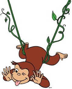 a monkey hanging upside down with vines on it's back