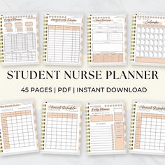 the student nurse planner printable is shown in six different colors and sizes, including one for