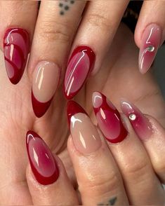 #nail design #nail inspo #elegant nails #nails #elegant nails #trendy nails #minimalist nails #cool nail inspo #nails idea #nude nail designs #graduation nails #summer nails #coffin nails designs #coffin nails #grad nails #summer toe nails #spring nails #nail ideas #nails acrylic #nail designs #nail inspo #nagels #nägel inspiration Red Almond Nails Designs Glitter, Mystical Nails Almond, Nail Inspo Simple Design, Young Miko Nails, Red Summer Nails Designs, Simple Gel Nail Art, Eyeshadow On Nails, Gelx Inspo Nails, Artsy Nails Designs