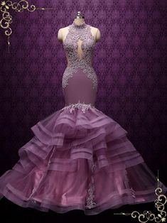 Purple Sexy Mermaid Wedding Dress with Ruffle Skirt GLORIA Mermaid Wedding Dress With Ruffles, Mermaid Wedding Dress With Lace, Quincenera Dresses, Purple Wedding Dress, Red Wedding Dress, Wedding Dress With Lace, Purple Gowns, Ruffle Wedding Dress, Gown Inspiration