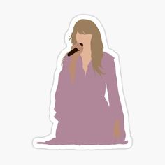 a sticker of a woman in a purple dress holding a microphone to her mouth