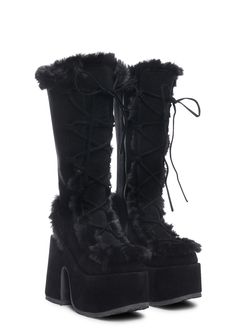 Platform Winter Boots, Demonia Platforms, Black Platforms, High Platform Boots, Demonia Boots, Fluffy Boots, Knee High Platform Boots, Demonia Shoes