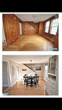 an instagram page with two pictures of a dining room and kitchen in the same photo