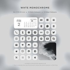 the white monochrome keyboard is displayed with different icons and symbols on it, including an image of a cat's head