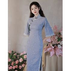 Package include:1x Cheongsam Dress Traditional Chinese Clothing:Cheongsams Material:Polyester,Silk,Lace Fabric Type:Satin Decoration:Floral,Handmade Button Season:Spring , Summer , Autumn , Winter Style:Chinese Novelty Vintage Cheongsam Qipao Clothing Length:Long Collar:Mandarin Collar Sleeve Length:Half Sleeve Please check the size chart in the description carefully when you make the order,please allow 1-3 cm differences due to manual measurement,thanks. If you are not sure about the size,you can tell us your height(cm) and weight(kg) before you shopping!! We will help you choose an appropriate size!!   TariffDelivery detailsFeedbackReturn /RefundContact us Tariff Paying tax is the duty of every citizen, buyer need to responsible for the all of taxes. Due to the tax problem, buyer refuse Festive Fitted Cheongsam With Long Sleeves, Cheongsam Long Sleeve, Blue Fitted Cheongsam With Stand Collar, Dress Blue Long, Luxury Long Sleeve Traditional Cheongsam, Traditional Long Sleeve Fitted Cheongsam, Elegant Long Sleeve Fitted Cheongsam, Vintage Cheongsam, Dress Traditional