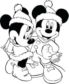 mickey and minnie mouse in christmas hats coloring pages for kids free printable pictures to color