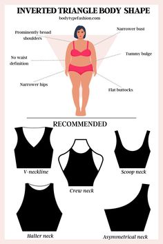 Necklines for Inverted Triangle Body Type - Fashion for Your Body Type Inverted Triangle Neckline, Inverted Triangle Body Type, Inverted Triangle Body Shape Fashion, Triangle Outfits, Triangle Body Shape Fashion, Fashion Styles Types, Rectangle Body Shape Outfits