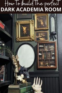 From dark wood furniture to classic literature art prints concepts. This post is all about the best dark academia decor ideas. | dark academia aesthetic | dark academia bedroom | dark academia room | dark academia living room | dark academia items | modern dark academia Harry Potter Gothic Aesthetic, Cheap Gothic Decor, Dark Victorian Maximalist Decor, Dark Academia Ceiling Decor, Moody Maximalist Wall Decor, Maximalist Dark Decor, Maximalist Decor Dark Academia, Moody Home Decor Eclectic, Haunted Home Decor