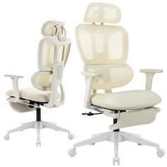 two white office chairs sitting next to each other