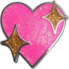 a pink and gold heart shaped broochle with two stars on it's side