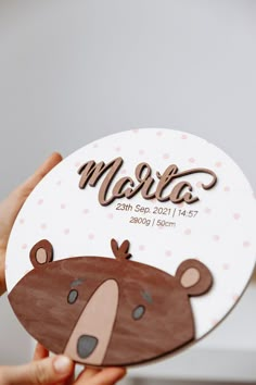 a person holding up a card with a bear design on the front and back of it