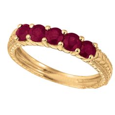 .s-desc p {text-align: left !important;padding-bottom: 10px !important;} Prongs Style Code# R6417Y75R Setting: Prongs Dimensions: 1/8 inch in width Colorstone 1: Ruby Stone 1 Shape: Round Stone 1 Qty: 5 Stone 1 Weight Ctw: 0.88 Total Gem WT: 0.88 Gold Karat: 14K Color 2: Yellow Approxe WT Grams: 3.60 5 Stone Ring, Multicolor Jewelry, Diamond Jewelry Store, Ruby Stone, Ruby Jewelry, Best Diamond, Natural Ruby, Ring Band, Stone Ring