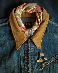 Americana Mens Style, Rrl Menswear, Denim Scarf, Scarf Pins, Double D Ranch, Looks Country, Americana Fashion, Outfit Trends