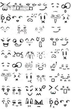 an assortment of different types of face and mouth shapes, all drawn in black ink