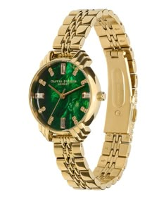 Art Deco 30mm Emerald & Gold Bracelet Watch | Olivia Burton London Gold Watch Green Face, Green Watches Women, Emerald Watch, Art Deco Aesthetic, Modern Bracelet, Golden Watch, Floral Watches, The Roaring 20s, White Dial Watch