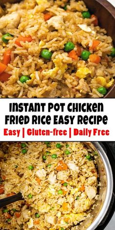 instant pot chicken fried rice easy recipe with peas, carrots and peas in it