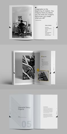 an open brochure with black and white images