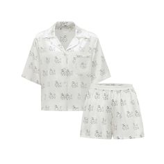 Crafted from luxurious mulberry silk, this elegant pajama set features a delightful poodle print adorned with sparkling rhinestones. The soft, breathable fabric ensures a comfortable night's sleep, while the relaxed fit provides ease and style for lounging. HAND WASH SEPARATELY IN COLD WATER. TURN INSIDE OUT. USE ONLY MILD DETERGENTS WITHOUT OPTICAL BLEACHES. DO NOT BLEACH. DO NOT WRING. DRY FLAT IN SHADE. White Silk Pajamas, Silk Pajamas Shorts, Pajamas Short, Knitwear Outfit, Happy Clothes, Nightwear Women, Silk Pajamas, Dresses By Length, In The Closet