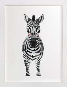 a black and white drawing of a zebra's face in front of a white frame