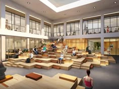 an artist's rendering of the inside of a building with people sitting and standing