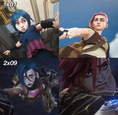 two different pictures of the same character from overwatch, one with red hair and another with blue hair