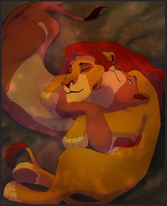 the lion king simba and nala hugging each other