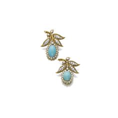 (#169) Pair of turquoise and diamond brooches, Van Cleef & Arpels, 1960s Diamond Brooches, Antique Jewelry Indian, International Jewelry, Royal Jewelry, Van Cleef Arpels, Van Cleef, Art Auction