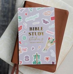 a bible study book with stickers on it