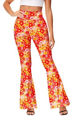 PRICES MAY VARY. 🤩Hippie Costume Pants Material - Soft and Comfortable, Stretchy Fabric, Fit To Wear All Day. Machine Wash are Available. 🤩Retro Hippie Flare Pants Feature - Elastic High Waisted With Flare Leg Design, Lifting Your Waistline And Perfectly Show Your Body Curve. Easy To Catch Sight And Impress With These Super Comfy Colored And Floral Patterned Bottoms, Sexy And Charming. 🤩Floral Print Flare Leg Pants Occasion - Perfect for Retro Parties, Halloween, Themed Parties, Costume Parti Retro Spring Stretch Bottoms, Retro Stretch Bottoms For Spring, Hippie Flare Pants, Costume Pants, Bell Pants, Hippie Pants, Hippie Costume, Hippie Dresses, Flare Leg Pants