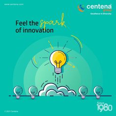 a light bulb with the words feel the spark of innovation