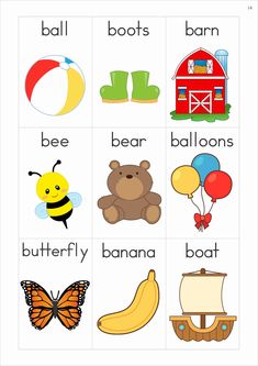 an english worksheet with pictures of animals, bees, and balloons on it