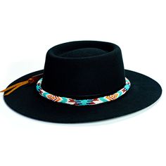 Price includes a Brigitte Sambboho hat & an Aztec (rounded) hatband. Save 10% with this bundle. Select hat size. Hatband is one size fits all. Hatband is removable.  The fanciest hat you will ever wear. Sambboho's Brigitte black hat is a dipped crown boater design with a custom trimmed genuine velvet black band. A Western Boater Hat With Adjustable Curved Brim, Country Style Adjustable Fedora Mini Hat, Adjustable Brimmed Western Boater Hat, Adjustable Western Brimmed Mini Hat, Adjustable Brimmed Western Mini Hats, Western Mini Hat With Adjustable Flat Brim, Multicolor Fedora Hat For Rodeo, Western Costume Hat With Wide Brim And Adjustable Fit, Adjustable Wide Brim Western Costume Hats