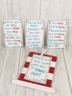 three handmade cards with the words you can't find what they are saying