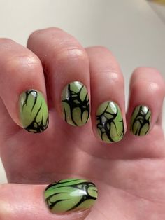 Emo Gel Nails, Short Green Nails Ideas, Black And Green Nails, Hard Gel Nails, Mens Nails, Hippie Nails, Hard Nails, Diy Acrylic Nails